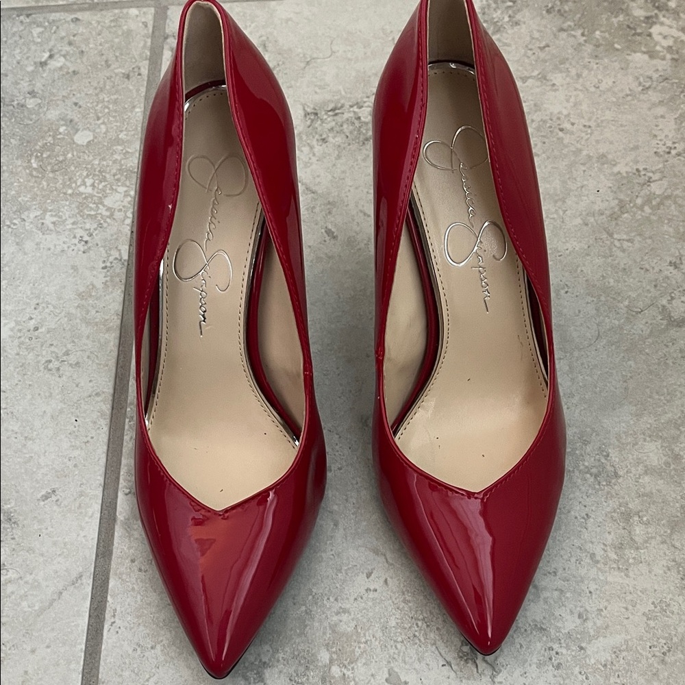 Jessica Simpson Glossy Red Pointed-Toe Pumps